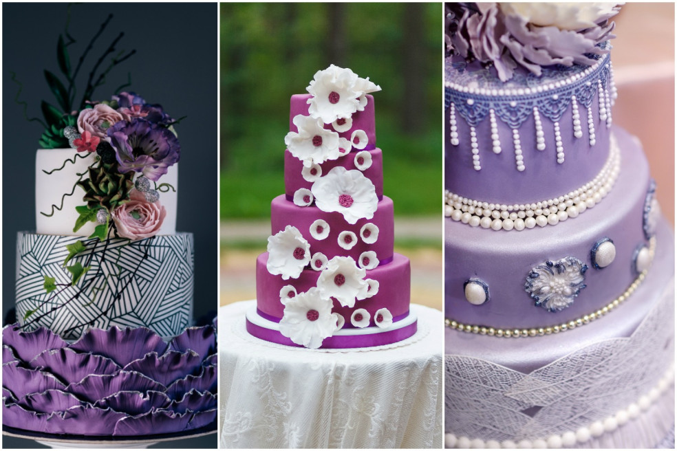 fialová svadobná torta