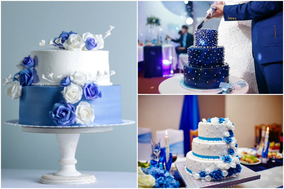 modrá svadobná torta