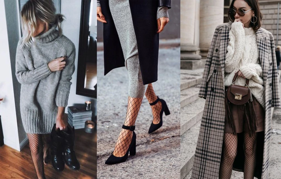 outfit so sieťkovanými pančuchami