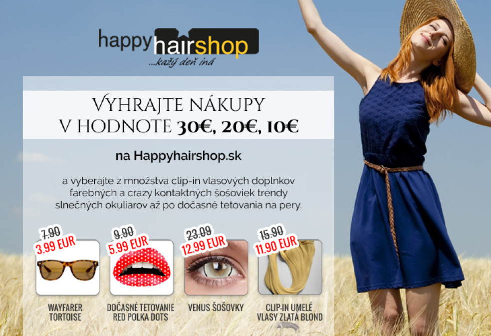 súťaž tri nákupy v hodnote do 30€ na Happyhairshop.sk