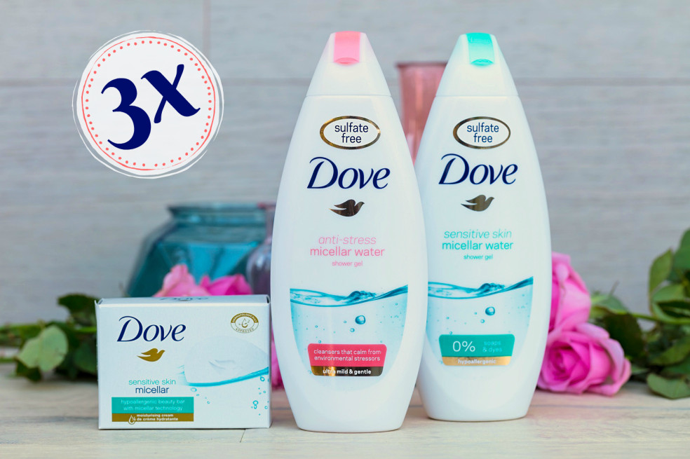 Dove micelárne sprchovacie gély a krémová tableta