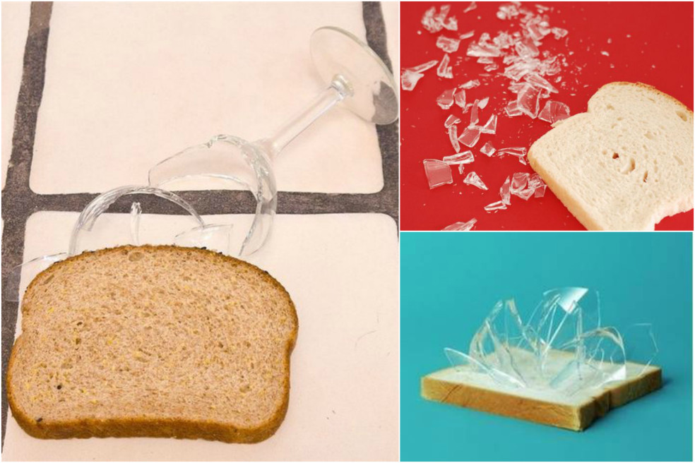 rozbité sklo a chlieb