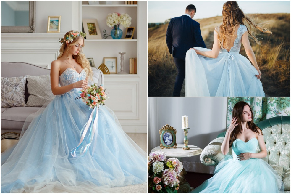 modré svadobné šaty