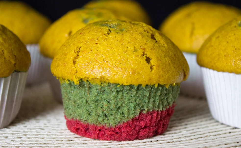 trojfarebné muffiny