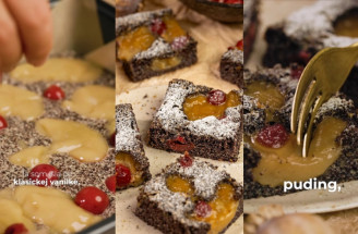 Makový koláč s vanilkovým pudingom a višňami – dokonalá sladká dobrota bez múky!