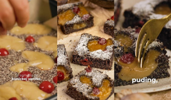 Makový koláč s vanilkovým pudingom a višňami – dokonalá sladká dobrota bez múky!