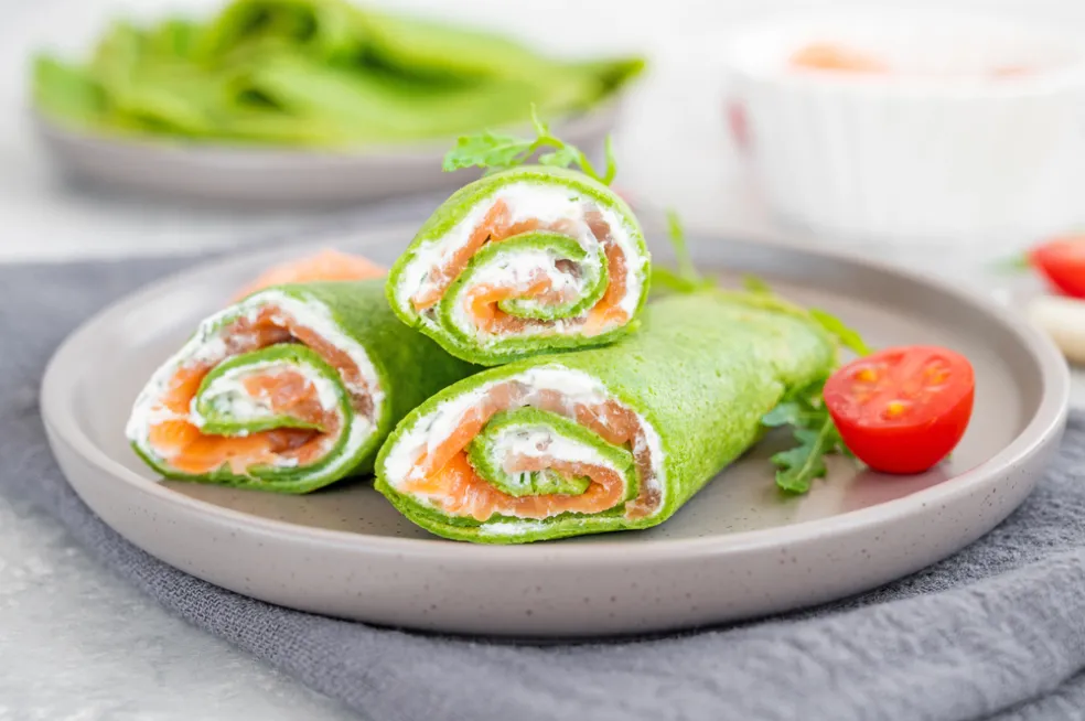 slané špenátové palacinky s údeným lososom