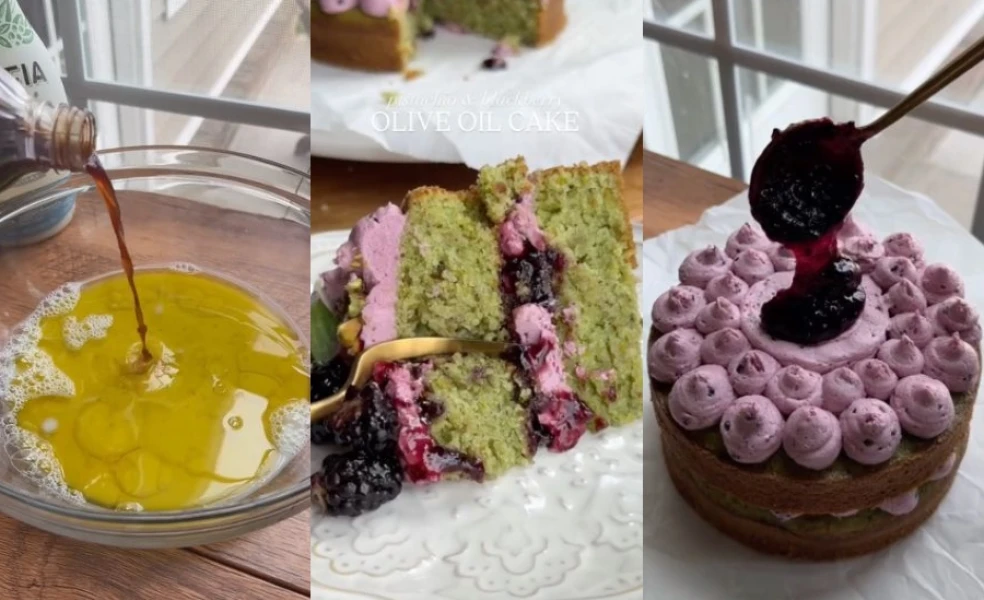 Vegan pistáciová torta s černicami