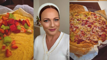 Recept na rýchly koláč frangipane s jahodami a rebarborou podľa Adriany Polákovej