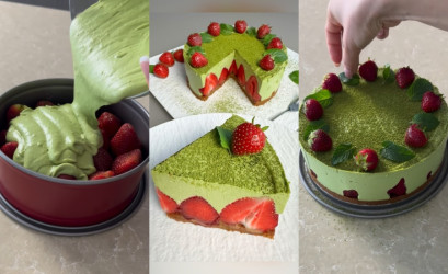 Nepečená matcha torta s Lotus sušienkami a jahodami podľa Kvetky Horváthovej