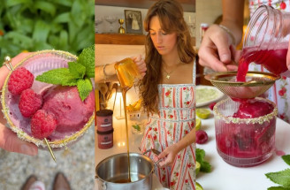 Letný nealkoholický mocktail s mätovým sirupom a malinovým sorbetom