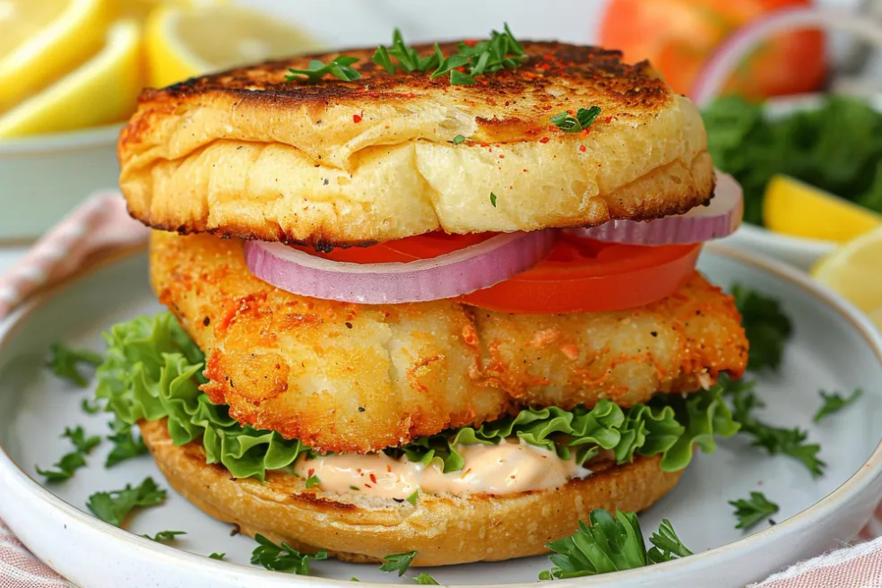 Lososový burger s kôprovým dipom