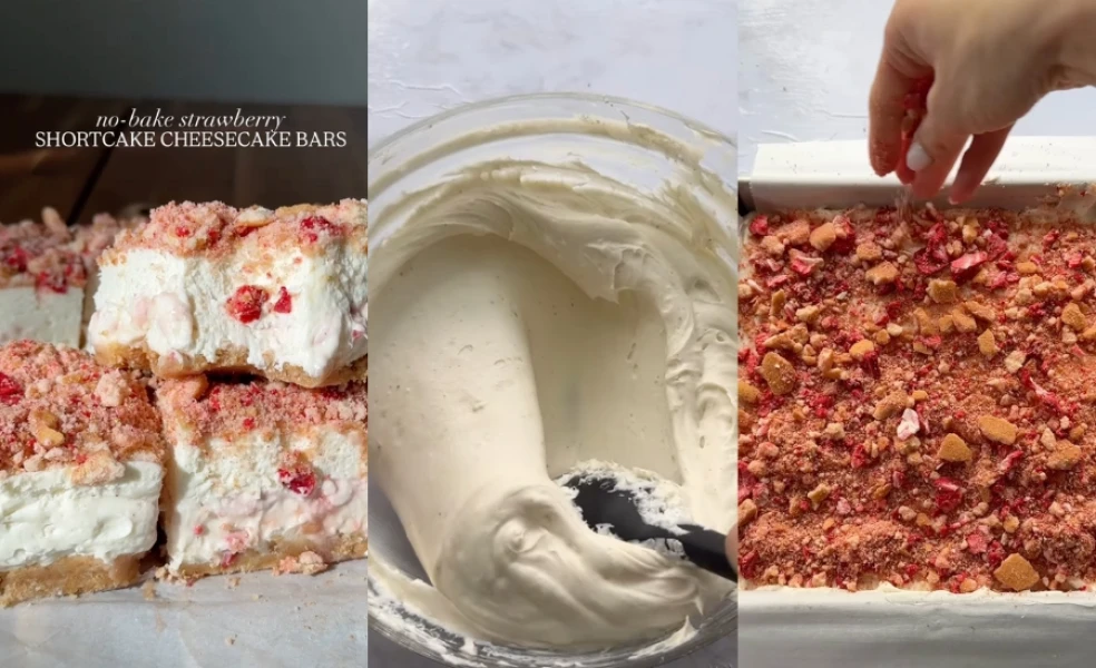 nepečené jahodové cheesecake rezy