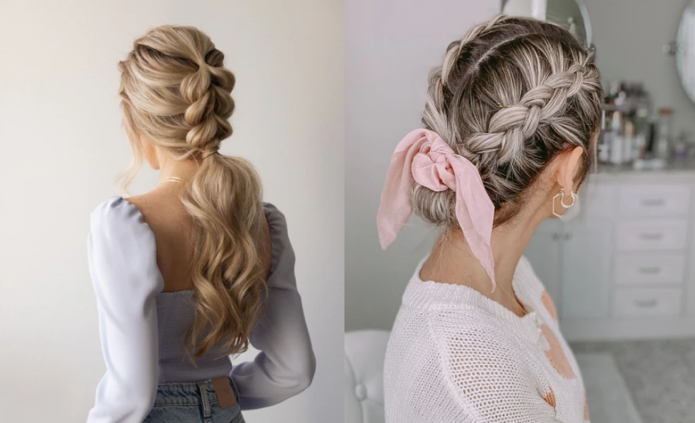 Elegantný pletený svadobný účes s vrkočmi