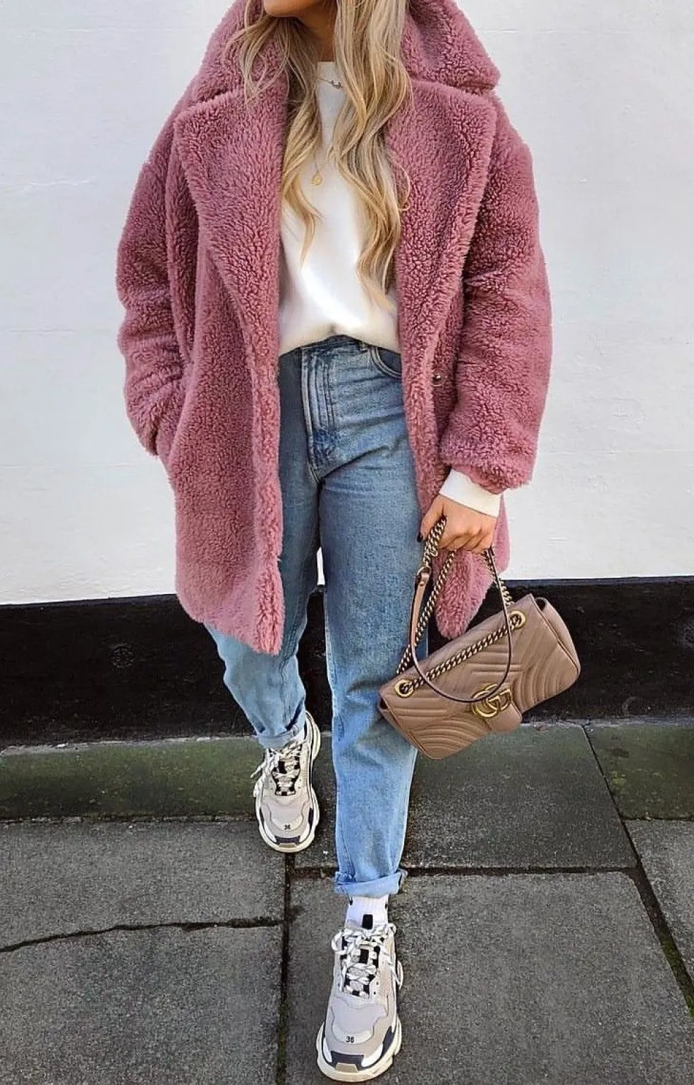 ružový teddy kabát