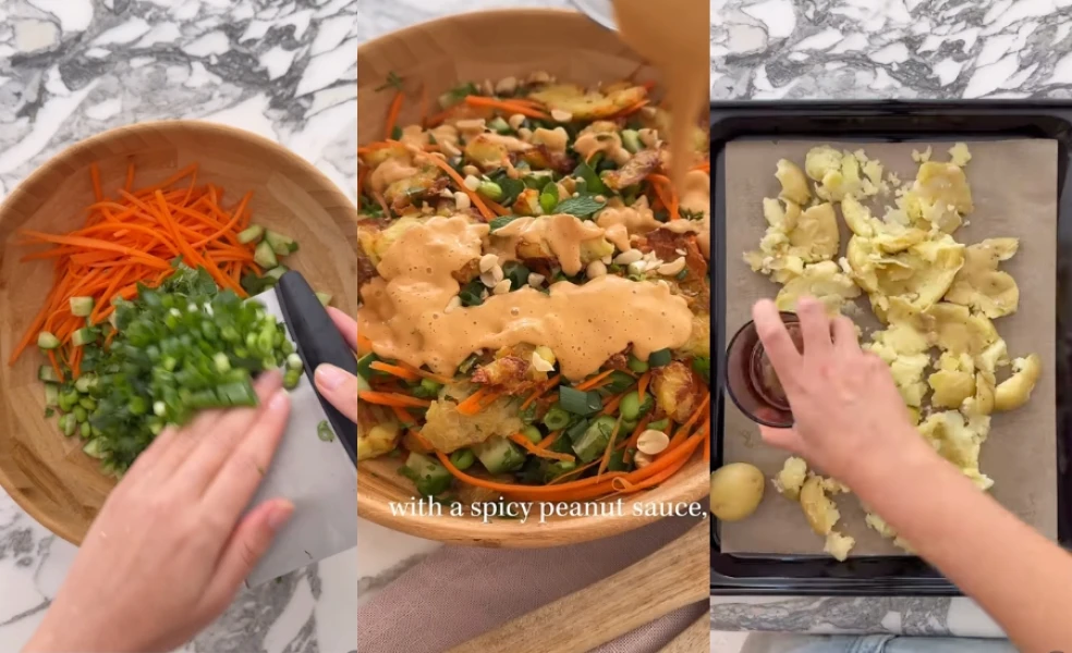 zemiakový šalát  pikantnou arašidovou omáčkou