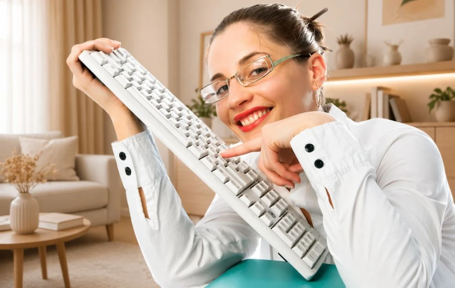 klávesnica na home office na pracovnom stole