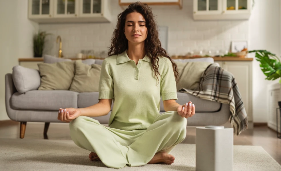 žena vedomé dýchanie relaxácia pokoj dýchanie technika