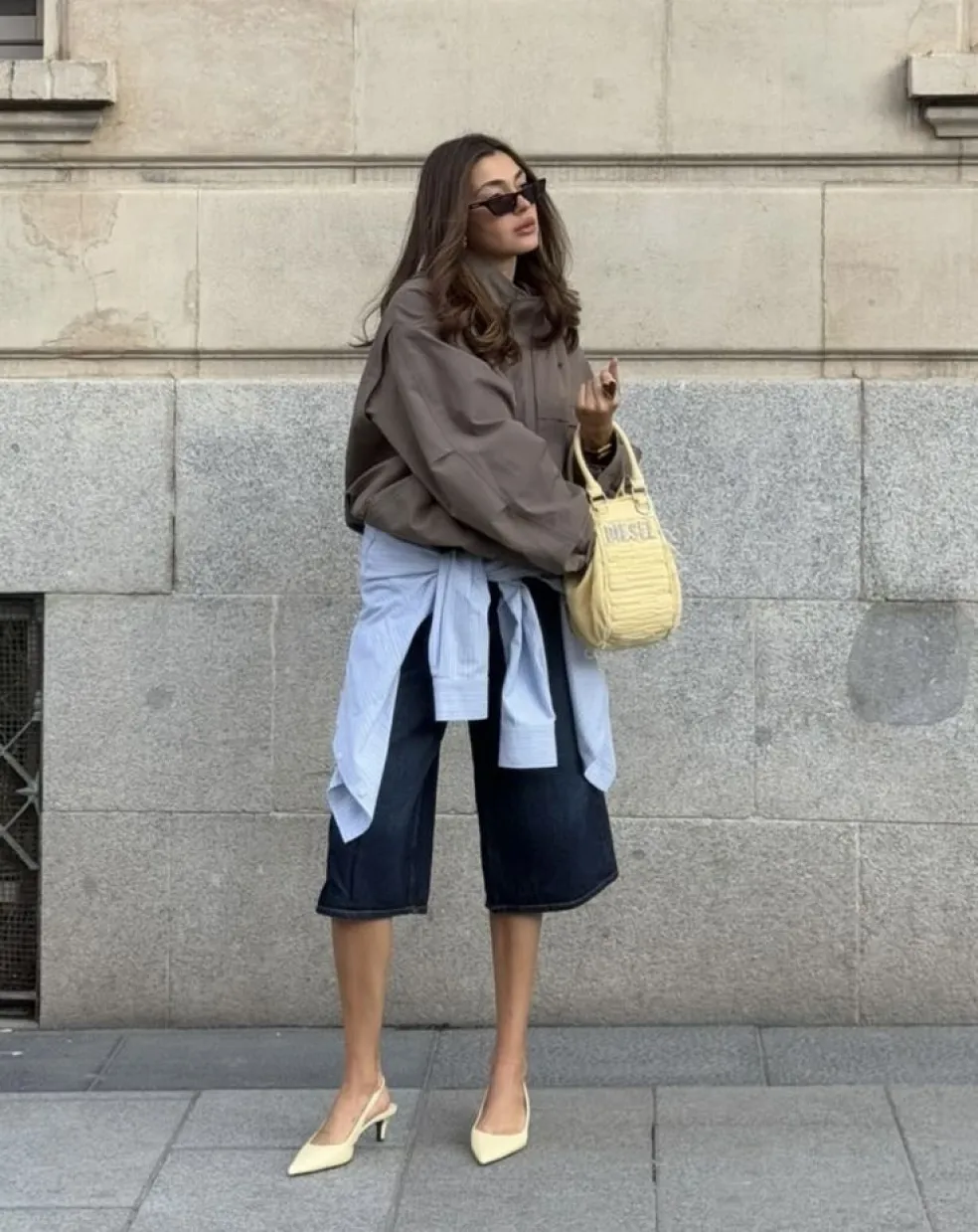 denim capri nohavice