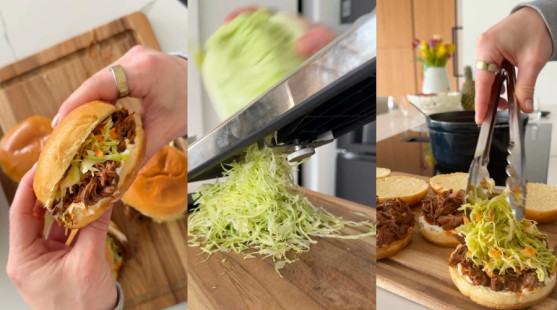 Burger s trhaným hovädzím: Domáce BBQ mäso a svieži coleslaw