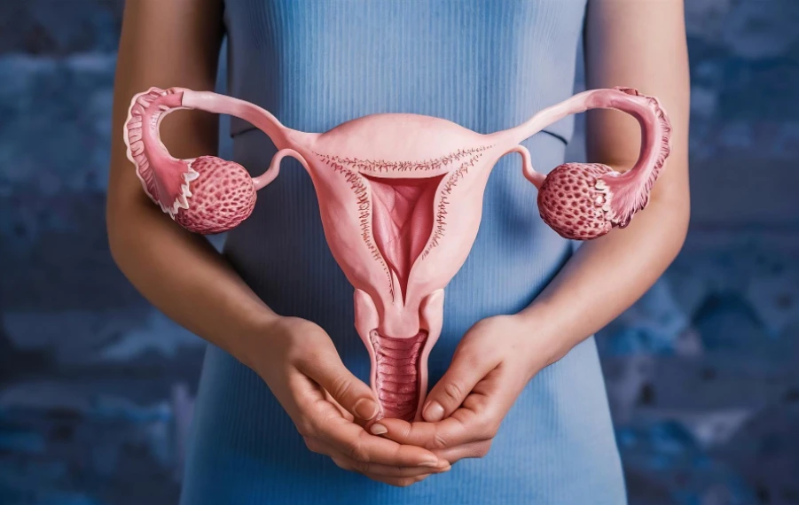 Žena trpiaca príznakmi endometriózy a bolesťou v podbrušku