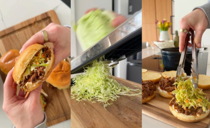 Burger s trhaným hovädzím: Domáce BBQ mäso a svieži coleslaw