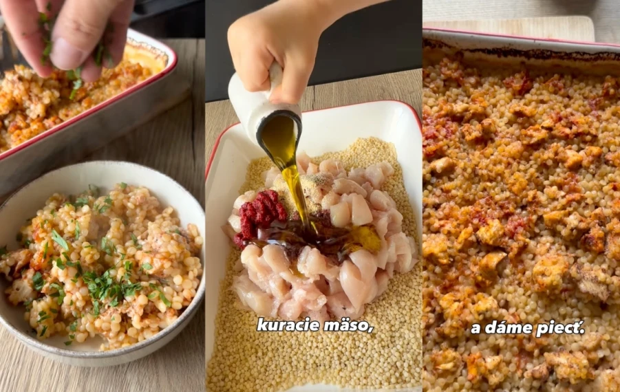 zapečená tarhoňa s kuracím mäsom