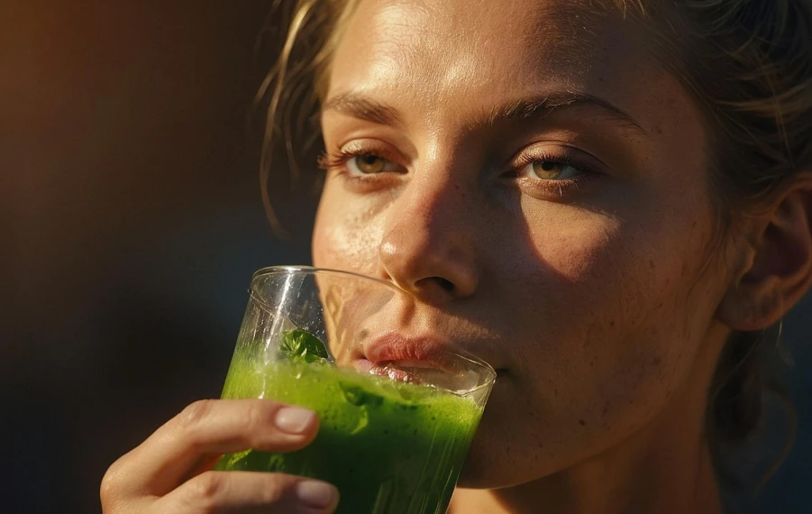 cortisol mocktail – farebný nealko nápoj s ovocím a kokosovou vodou, ilustračné foto k článku o nápojoch na stres, spánok a regeneráciu