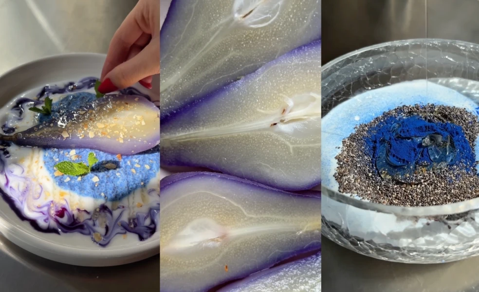 Modrá beauty bowl s gréckym jogurtom, chia semienkami, ovocím a spirulinou ako peptidové raňajky pre krajšiu pleť