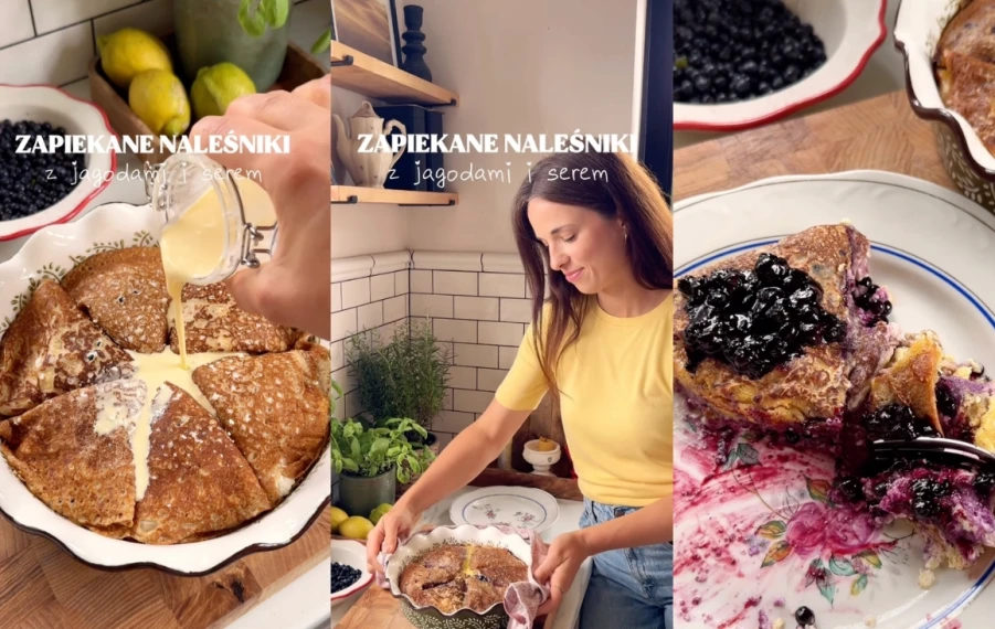 zapekané palacinky s tvarohom, čučoriedkami a vanilkovým prelivom