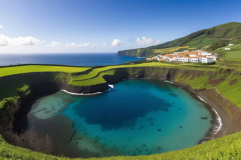 Turista kráča k vyhliadke Boca do Inferno nad kráterovými jazerami na ostrove São Miguel