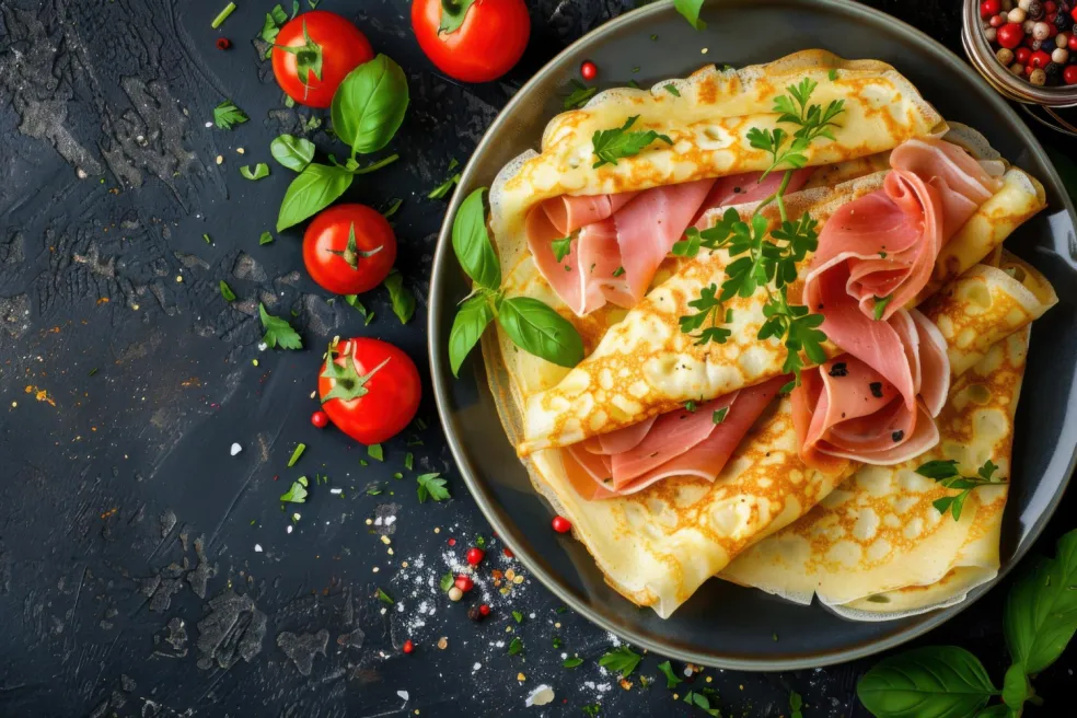 Slané palacinky plnené šunkou a syrom