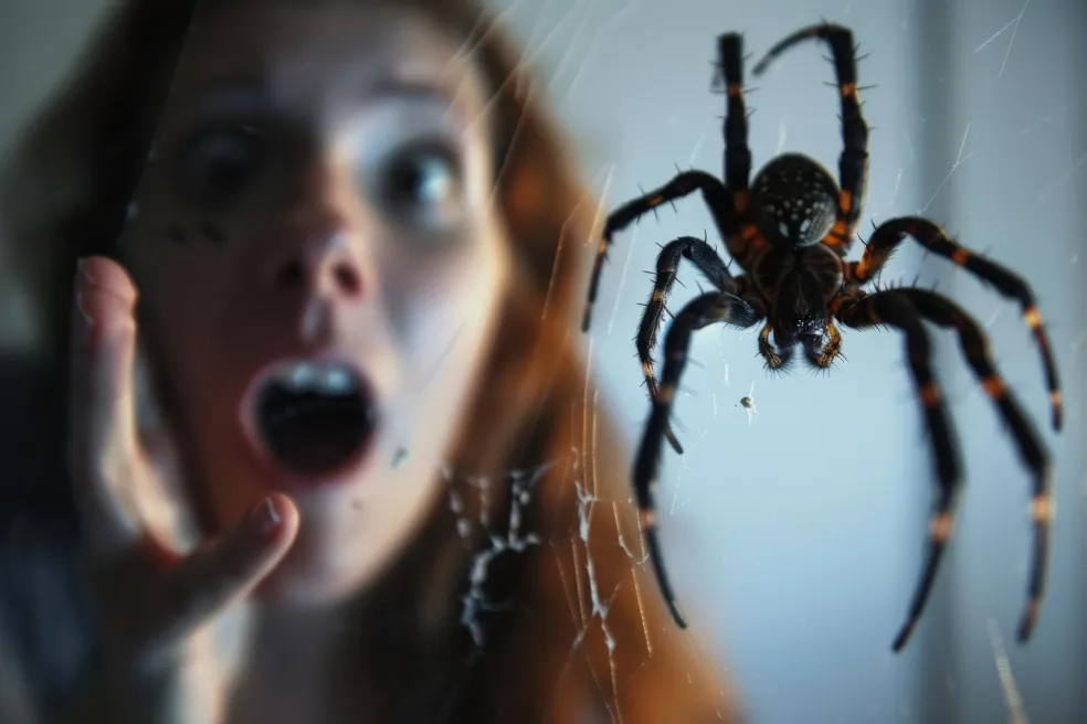 Žena vystrašená z pavúka vo svojom sne